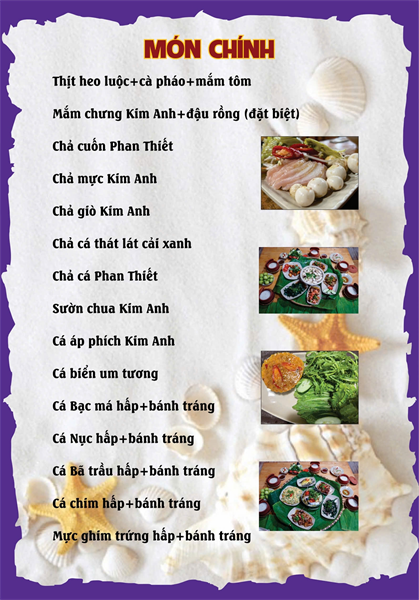Menu cơm niêu Đà Lạt Kim Anh quán1