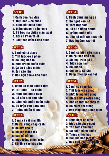 Menu cơm niêu Đà Lạt Kim Anh quán7