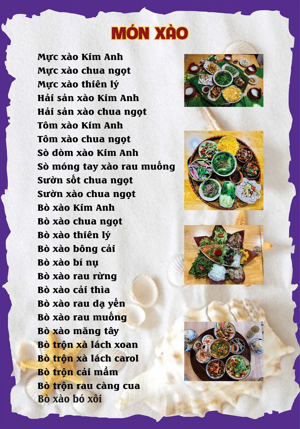 Thực đơn món xào đa dạng tại Kim Anh Quán, Cơm niêu Đà Lạt